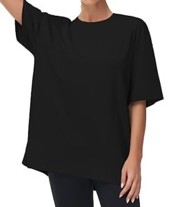 the gym people women's casual oversized t-shirts summer crewneck short sleeve workout basic tee tops black