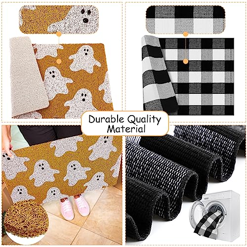 Fabbay 2 Pcs Doormat Home Imitation Coir Autumn Thanksgiving Halloween Doormat with Rubber Non Slip Backing Checkered Buffalo Plaid Rug for Layering Decor Front Door Entrance Mat (Ghost)