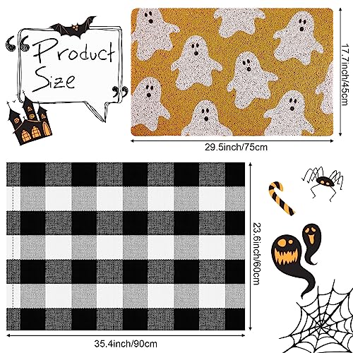 Fabbay 2 Pcs Doormat Home Imitation Coir Autumn Thanksgiving Halloween Doormat with Rubber Non Slip Backing Checkered Buffalo Plaid Rug for Layering Decor Front Door Entrance Mat (Ghost)