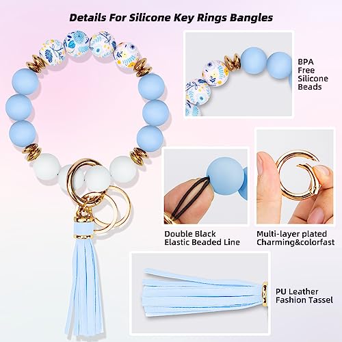 Manlosen Key Ring Bracelet Car Keychain Holder Wristlet Silicone Women Beaded Bangle Chains
