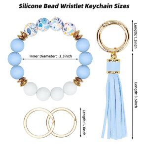Manlosen Key Ring Bracelet Car Keychain Holder Wristlet Silicone Women Beaded Bangle Chains