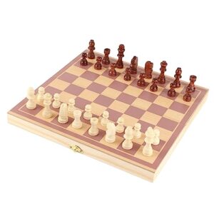 Qiilu Chess Board Only Wooden Chess Set Wood Portable Wooden Chessboard Folding Board Chess Game for Party Family Activities