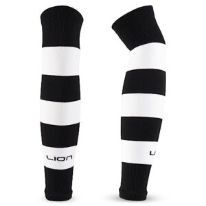 lion sportswear soccer sock leg sleeves to accompany grip socks - fits over calf/shin guards - variety of colours to match your team kit (black/white)