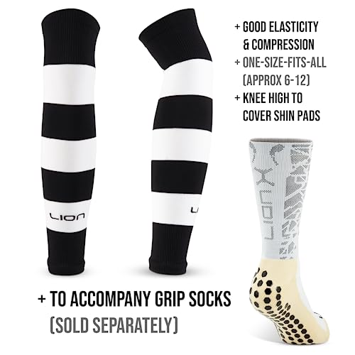 Lion Sportswear Soccer Sock Leg Sleeves to Accompany Grip Socks - Fits Over Calf/Shin Guards - Variety of Colours to Match Your Team Kit (Black/White)