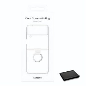 samsung galaxy z flip 4 clear cover with integrated ring - secure grip, transparent design for perfect fit & protection, easy installation, premium quality, includes microfiber cleaning cloth