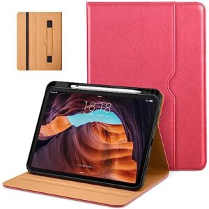 dtto ipad 10th generation case 10.9 inch 2022, premium leather business folio stand cover with pencil holder - auto wake/sleep and multiple viewing angles, watermelon red