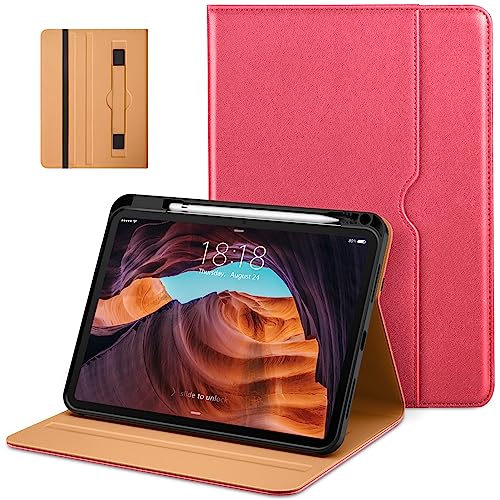 DTTO iPad 10th Generation Case 10.9 Inch 2022, Premium Leather Business Folio Stand Cover with Pencil Holder - Auto Wake/Sleep and Multiple Viewing Angles, Watermelon red