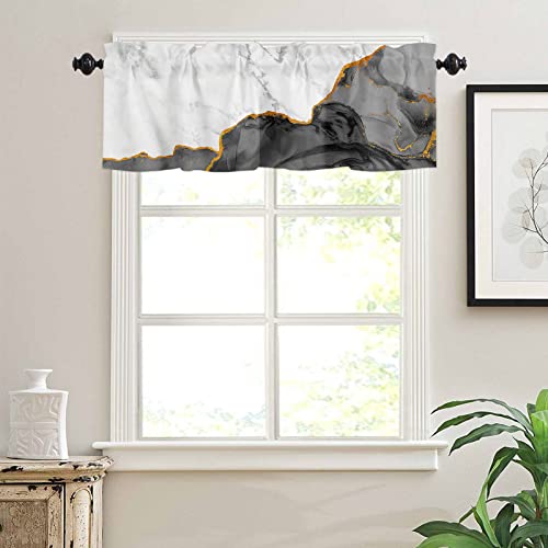 Fall Valance Curtains for Windows Wild Marble Pattern Gold Black Grey White Ombre Short Valances Window Treatment Rod Pocket Valance for Kitchen Bedroom Bathroom Laundry Room 42x18 inch, 1 Panel