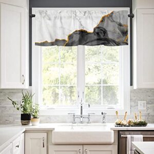 Fall Valance Curtains for Windows Wild Marble Pattern Gold Black Grey White Ombre Short Valances Window Treatment Rod Pocket Valance for Kitchen Bedroom Bathroom Laundry Room 42x18 inch, 1 Panel