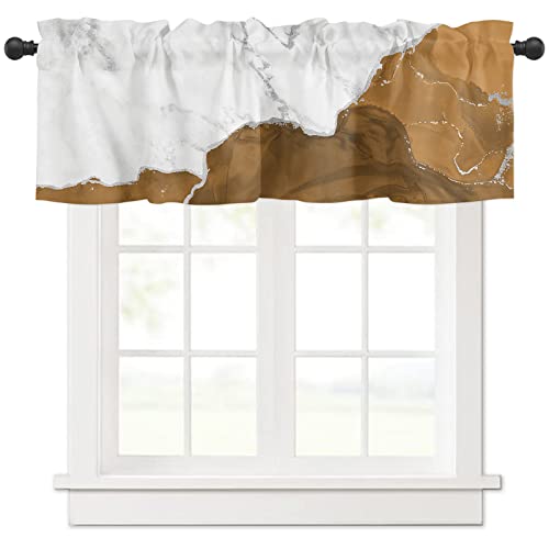 Meet 1998 Fall Valance Curtains for Windows Wild Marble Pattern Gold Brown White Ombre Short Valances Window Treatment Rod Pocket Valance for Kitchen Bedroom Bathroom Laundry Room 42x12 inch, 1 Panel