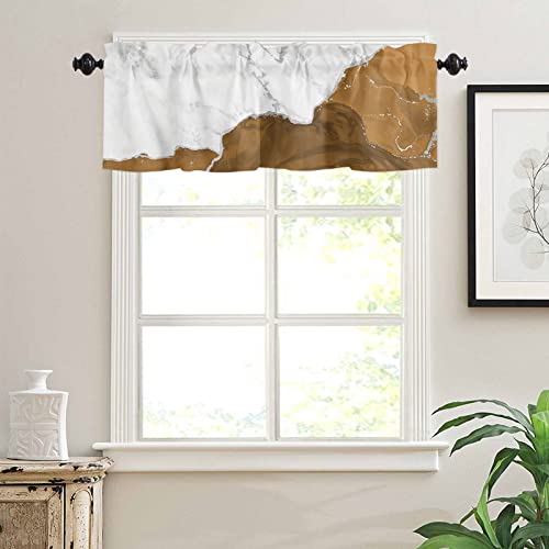 Meet 1998 Fall Valance Curtains for Windows Wild Marble Pattern Gold Brown White Ombre Short Valances Window Treatment Rod Pocket Valance for Kitchen Bedroom Bathroom Laundry Room 42x12 inch, 1 Panel