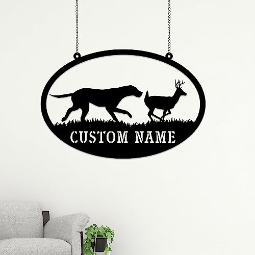 Rustic Home Decor, Foxhound with Deer Metal Wall with Lights, Deer Hunting Scene Metal Art, Metal Foxhound Decor, Dog Name Sign, Dog Name Sign,Front Door Decor