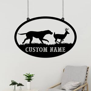 Rustic Home Decor, Foxhound with Deer Metal Wall with Lights, Deer Hunting Scene Metal Art, Metal Foxhound Decor, Dog Name Sign, Dog Name Sign,Front Door Decor