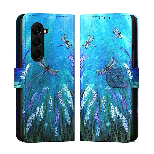 Singolas for Samsung Z Fold 5 Case, Samsung Z Fold 5 Wallet Case Card Holder Slots Cover Leather Flip Samsung Galaxy Z Fold 5 Case Protective Cover for Galaxy Z Fold 5 Case with Strap, Dragonfly