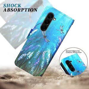 Singolas for Samsung Z Fold 5 Case, Samsung Z Fold 5 Wallet Case Card Holder Slots Cover Leather Flip Samsung Galaxy Z Fold 5 Case Protective Cover for Galaxy Z Fold 5 Case with Strap, Dragonfly