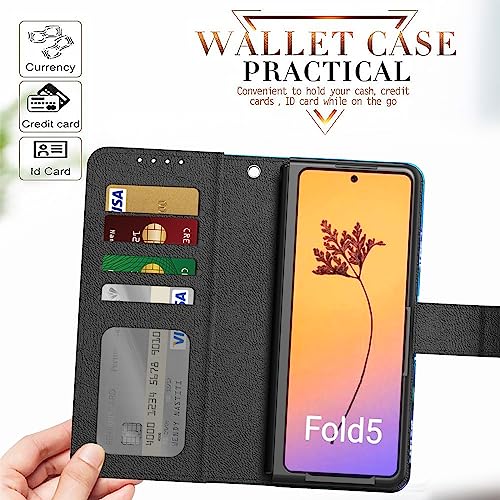 Singolas for Samsung Z Fold 5 Case, Samsung Z Fold 5 Wallet Case Card Holder Slots Cover Leather Flip Samsung Galaxy Z Fold 5 Case Protective Cover for Galaxy Z Fold 5 Case with Strap, Dragonfly