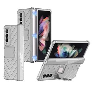 eaxer for samsung galaxy z fold 3 5g case, magnetic hinge protection adjustment kickstand stand shockproof phone case cover (silver)