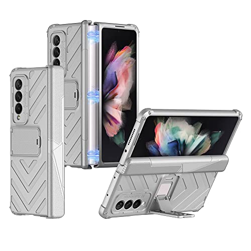 EAXER for Samsung Galaxy Z Fold 3 5G Case, Magnetic Hinge Protection Adjustment Kickstand Stand Shockproof Phone Case Cover (Silver)