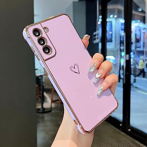 ZTOFERA Samsung Galaxy S22 Plus 5G Case,Cute Plating Edge Love Hearts Pattern with Camera Lens Protection Phone Cover for Galaxy S22 Plus 5G 6.6",Purple
