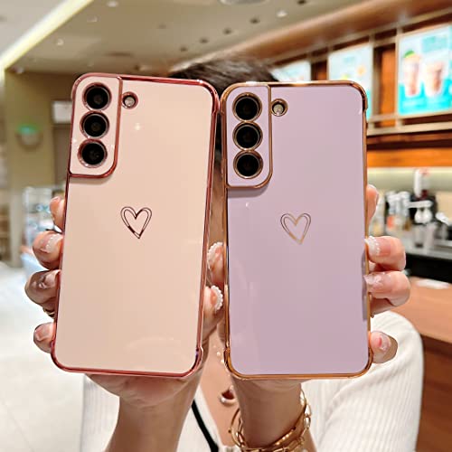 ZTOFERA Samsung Galaxy S22 Plus 5G Case,Cute Plating Edge Love Hearts Pattern with Camera Lens Protection Phone Cover for Galaxy S22 Plus 5G 6.6",Purple