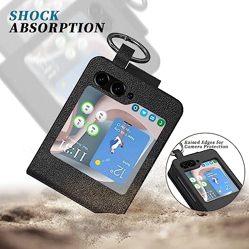 Singolas for Galaxy Z Flip 5 Case, Samsung Z Flip 5 Case Wallet Card Holder Slot Leather Flip Protective Samsung Galaxy Z Flip 5 Case with Ring Shockproof Pocket Case for Samsung Z Flip 5 5G, Black