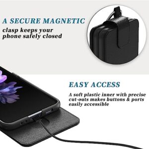 Singolas for Galaxy Z Flip 5 Case, Samsung Z Flip 5 Case Wallet Card Holder Slot Leather Flip Protective Samsung Galaxy Z Flip 5 Case with Ring Shockproof Pocket Case for Samsung Z Flip 5 5G, Black