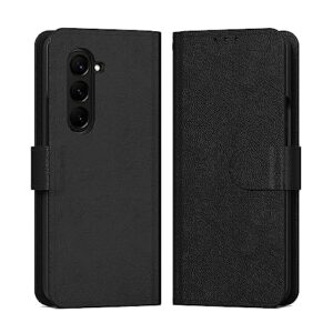 singolas for samsung z fold 5 case, samsung z fold 5 wallet case card holder slots cover leather flip samsung galaxy z fold 5 case protective cover for galaxy z fold 5 case with strap, black