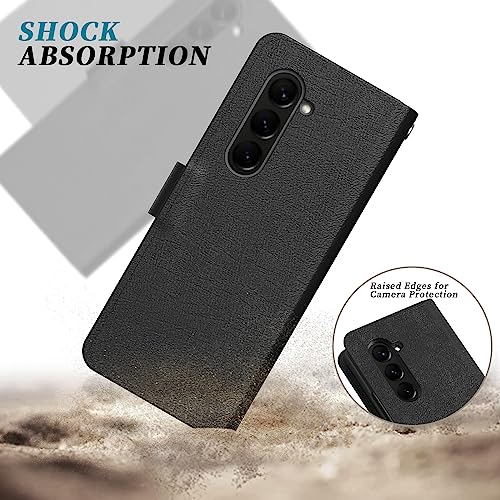 Singolas for Samsung Z Fold 5 Case, Samsung Z Fold 5 Wallet Case Card Holder Slots Cover Leather Flip Samsung Galaxy Z Fold 5 Case Protective Cover for Galaxy Z Fold 5 Case with Strap, Black