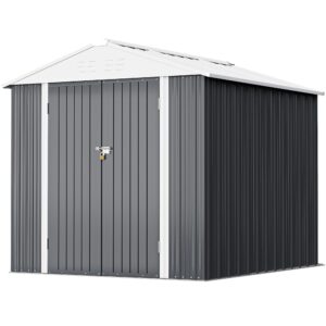 greesum metal outdoor storage shed 6ft x 4ft, steel utility tool shed storage house with door & lock, metal sheds outdoor storage for backyard garden patio lawn, gray