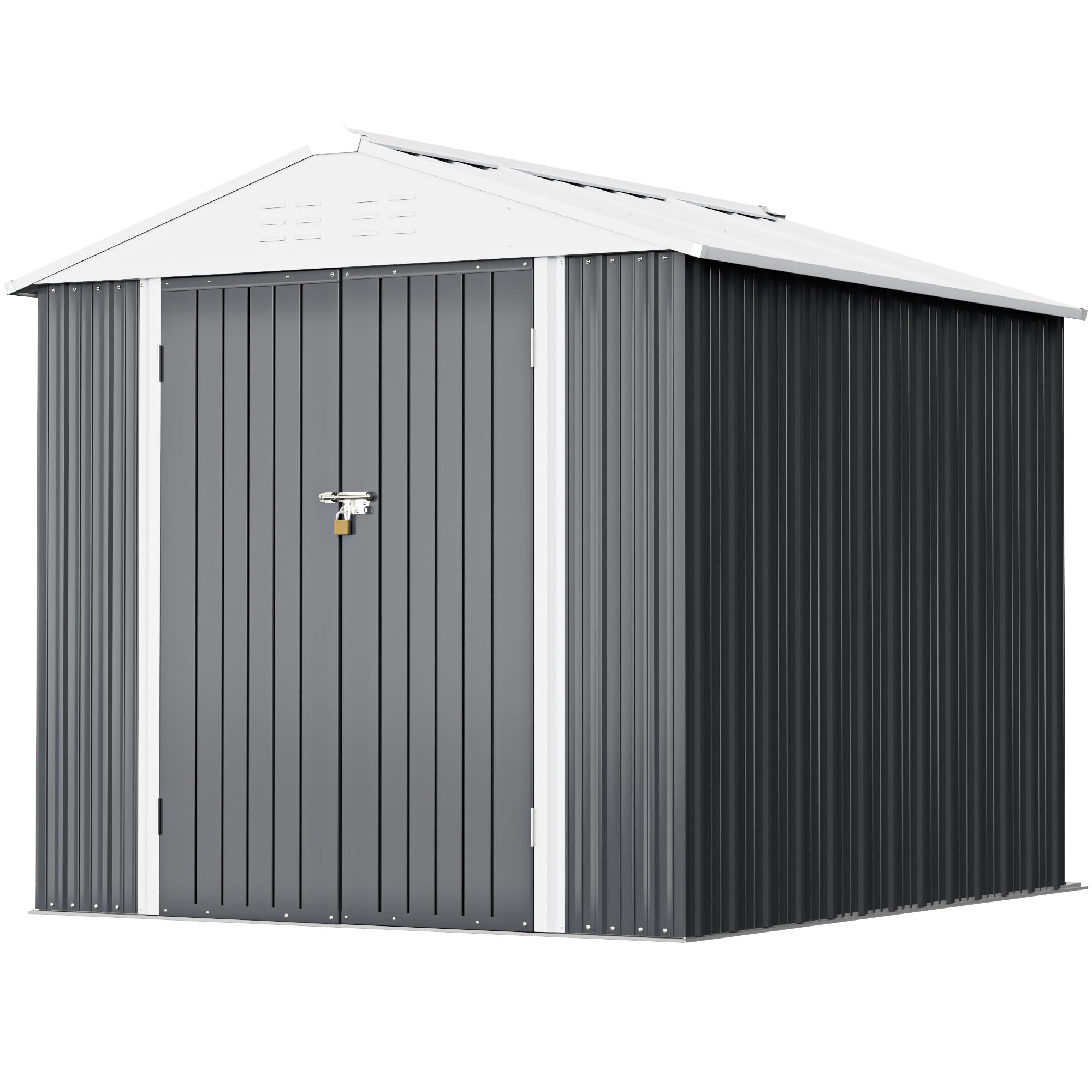 Greesum Metal Outdoor Storage Shed 6FT x 4FT, Steel Utility Tool Shed Storage House with Door & Lock, Metal Sheds Outdoor Storage for Backyard Garden Patio Lawn, Gray