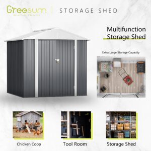 Greesum Metal Outdoor Storage Shed 6FT x 4FT, Steel Utility Tool Shed Storage House with Door & Lock, Metal Sheds Outdoor Storage for Backyard Garden Patio Lawn, Gray