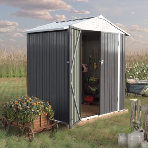 Greesum Metal Outdoor Storage Shed 6FT x 4FT, Steel Utility Tool Shed Storage House with Door & Lock, Metal Sheds Outdoor Storage for Backyard Garden Patio Lawn, Gray