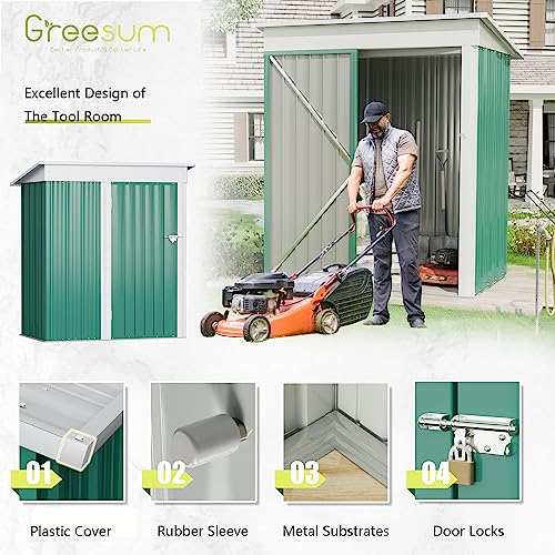 Greesum Metal Outdoor Storage Shed 5FT x 3FT, Steel Utility Tool Shed Storage House with Door & Lock, Metal Sheds Outdoor Storage for Backyard Garden Patio Lawn, Green