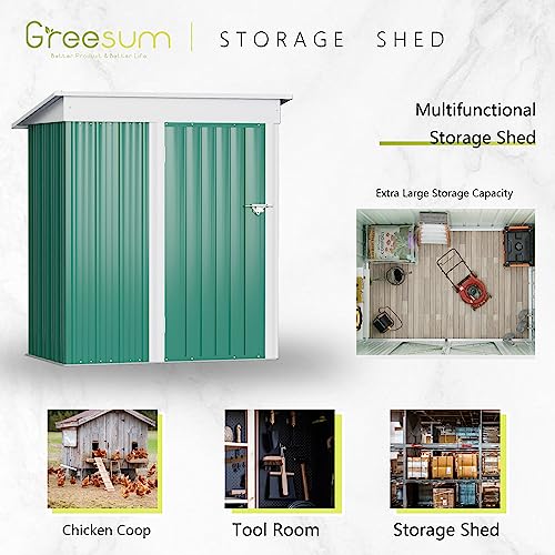 Greesum Metal Outdoor Storage Shed 5FT x 3FT, Steel Utility Tool Shed Storage House with Door & Lock, Metal Sheds Outdoor Storage for Backyard Garden Patio Lawn, Green