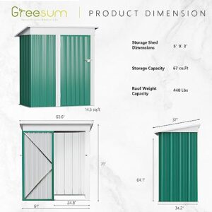 Greesum Metal Outdoor Storage Shed 5FT x 3FT, Steel Utility Tool Shed Storage House with Door & Lock, Metal Sheds Outdoor Storage for Backyard Garden Patio Lawn, Green