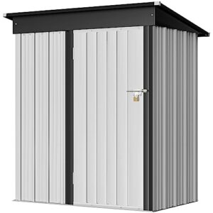 greesum metal outdoor storage shed 5ft x 3ft, steel utility tool shed storage house with door & lock, metal sheds outdoor storage for backyard garden patio lawn, white