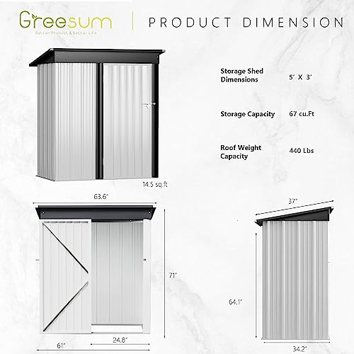 Greesum Metal Outdoor Storage Shed 5FT x 3FT, Steel Utility Tool Shed Storage House with Door & Lock, Metal Sheds Outdoor Storage for Backyard Garden Patio Lawn, White