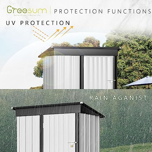 Greesum Metal Outdoor Storage Shed 5FT x 3FT, Steel Utility Tool Shed Storage House with Door & Lock, Metal Sheds Outdoor Storage for Backyard Garden Patio Lawn, White