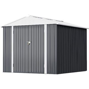 greesum metal outdoor storage shed 8ft x 6ft, steel utility tool shed storage house with door & lock, metal sheds outdoor storage for backyard garden patio lawn, gray