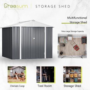 Greesum Metal Outdoor Storage Shed 8FT x 6FT, Steel Utility Tool Shed Storage House with Door & Lock, Metal Sheds Outdoor Storage for Backyard Garden Patio Lawn, Gray