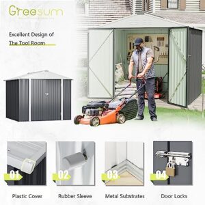 Greesum Metal Outdoor Storage Shed 8FT x 6FT, Steel Utility Tool Shed Storage House with Door & Lock, Metal Sheds Outdoor Storage for Backyard Garden Patio Lawn, Gray