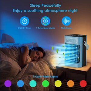 Portable Air Conditioners Cooling Fan – Daonsuty Evaporative Mini Air Conditioner Portable with 3 Cool Mist & 3 Speeds, 7 Night Light & 2-8H Timer, Personal Air Cooler for Bedroom Office Camping