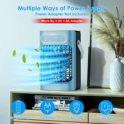 Portable Air Conditioners Cooling Fan – Daonsuty Evaporative Mini Air Conditioner Portable with 3 Cool Mist & 3 Speeds, 7 Night Light & 2-8H Timer, Personal Air Cooler for Bedroom Office Camping