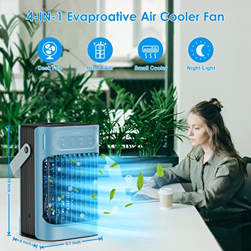 Portable Air Conditioners Cooling Fan – Daonsuty Evaporative Mini Air Conditioner Portable with 3 Cool Mist & 3 Speeds, 7 Night Light & 2-8H Timer, Personal Air Cooler for Bedroom Office Camping