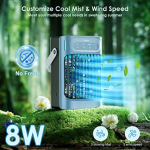 Portable Air Conditioners Cooling Fan – Daonsuty Evaporative Mini Air Conditioner Portable with 3 Cool Mist & 3 Speeds, 7 Night Light & 2-8H Timer, Personal Air Cooler for Bedroom Office Camping