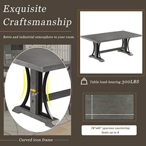 POCIYIHOME 78" Retro Style, Wood Farmhouse Rectangular Family Dinner, Seats up to 8, Indoor/Outdoor Dining, Kitchen Table (Gray)