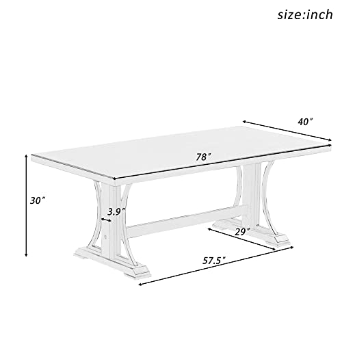 POCIYIHOME 78" Retro Style, Wood Farmhouse Rectangular Family Dinner, Seats up to 8, Indoor/Outdoor Dining, Kitchen Table (Gray)