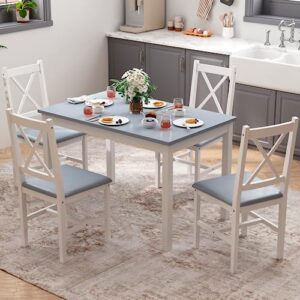 alohappy dining room table set for 4, 5 piece kitchen table set morden wood rectangle breakfast table and chairs for small space (blue)