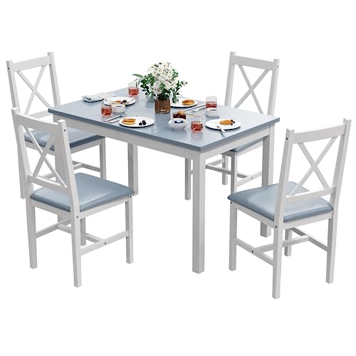 Alohappy Dining Room Table Set for 4, 5 Piece Kitchen Table Set Morden Wood Rectangle Breakfast Table and Chairs for Small Space (Blue)