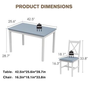 Alohappy Dining Room Table Set for 4, 5 Piece Kitchen Table Set Morden Wood Rectangle Breakfast Table and Chairs for Small Space (Blue)